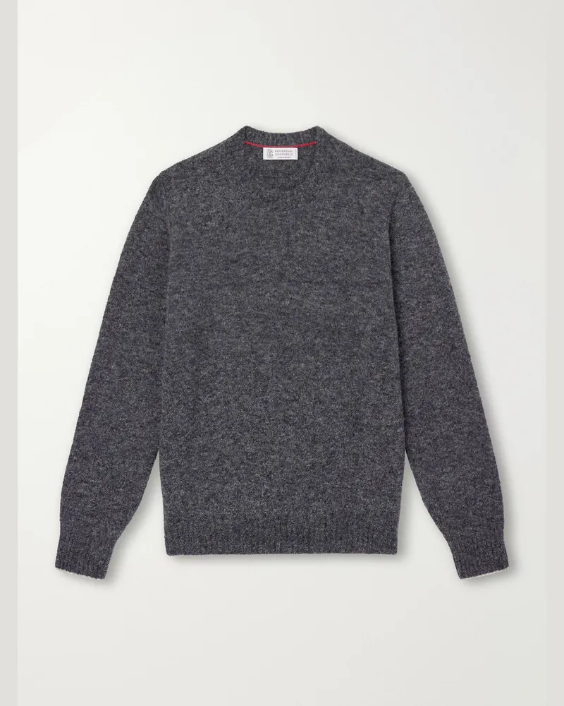 Brunello Cucinelli Mélange Brushed Cashmere Sweater Gray