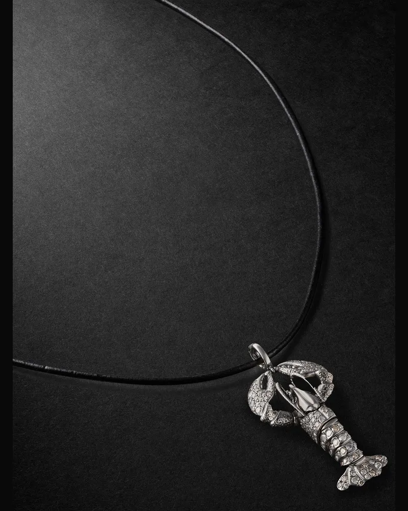 Annoushka Lobster Locket Lederkette mit Anhänger aus 18 Karat geschwärztem Weißgold mit Diamanten Silber