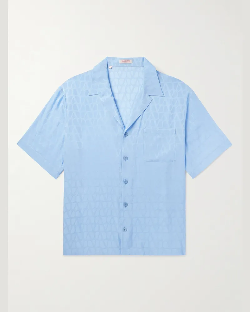 Valentino Garavani Toile Iconograph Hemd aus Seidensatin mit Jacquard-Logomuster und Reverskragen Blau