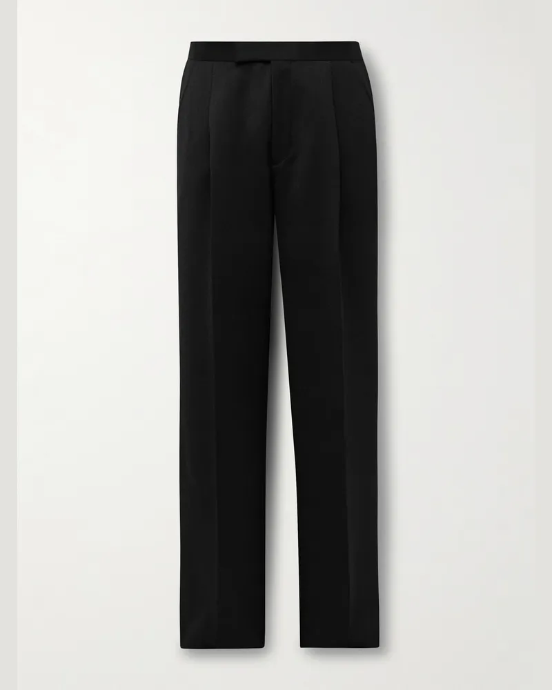 Favourbrook Tommy Straight-Leg Grosgrain-Trimmed Pleated Wool Tuxedo Trousers Black
