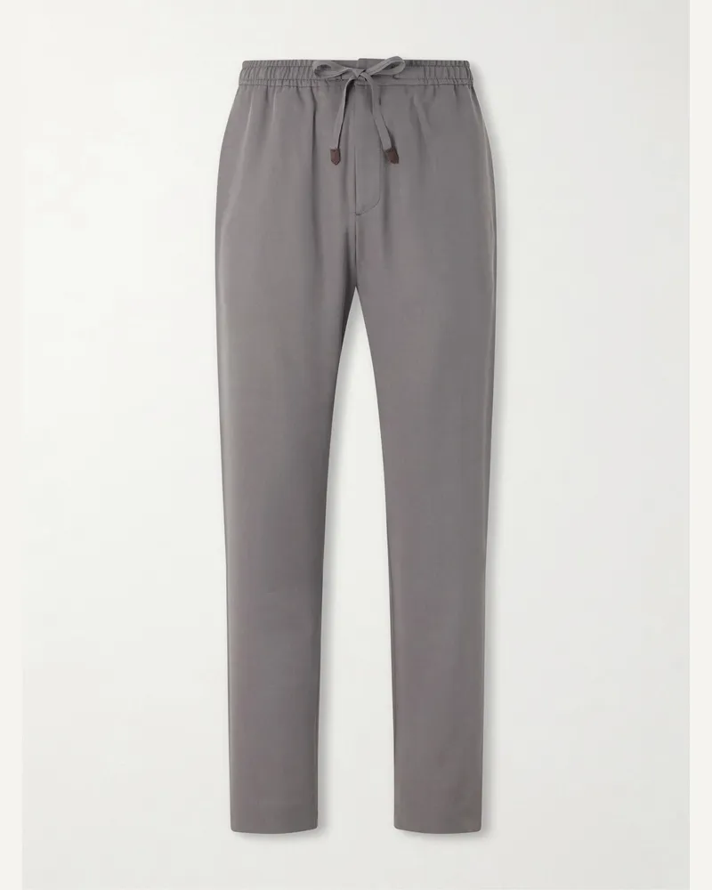 Canali Straight-Leg Lyocell Drawstring Trousers Gray