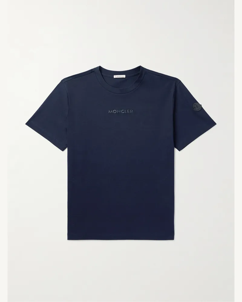 Moncler T-Shirt aus Baumwoll-Jersey mit Logoapplikation Blau