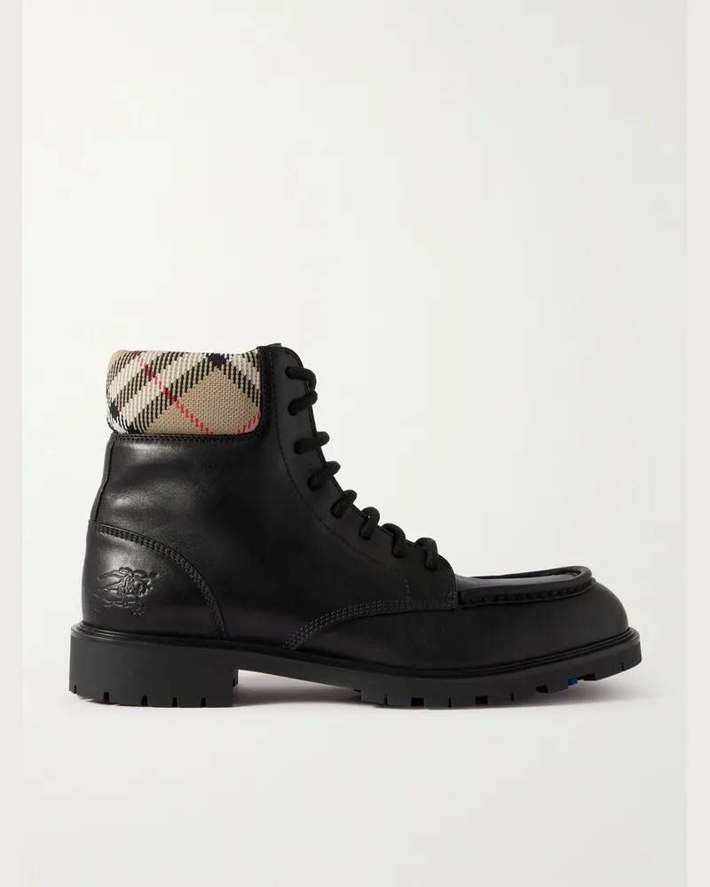 Burberry Stiefel aus Leder mit kariertem Canvas-Besatz Schwarz
