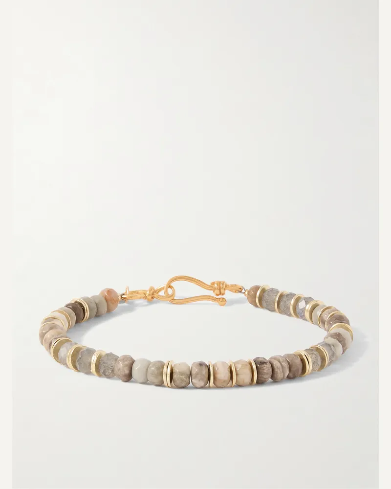 Peyote Bird Titus Gold-Plated, Labradorite and Silver Leaf Jasper Beaded Bracelet Brown