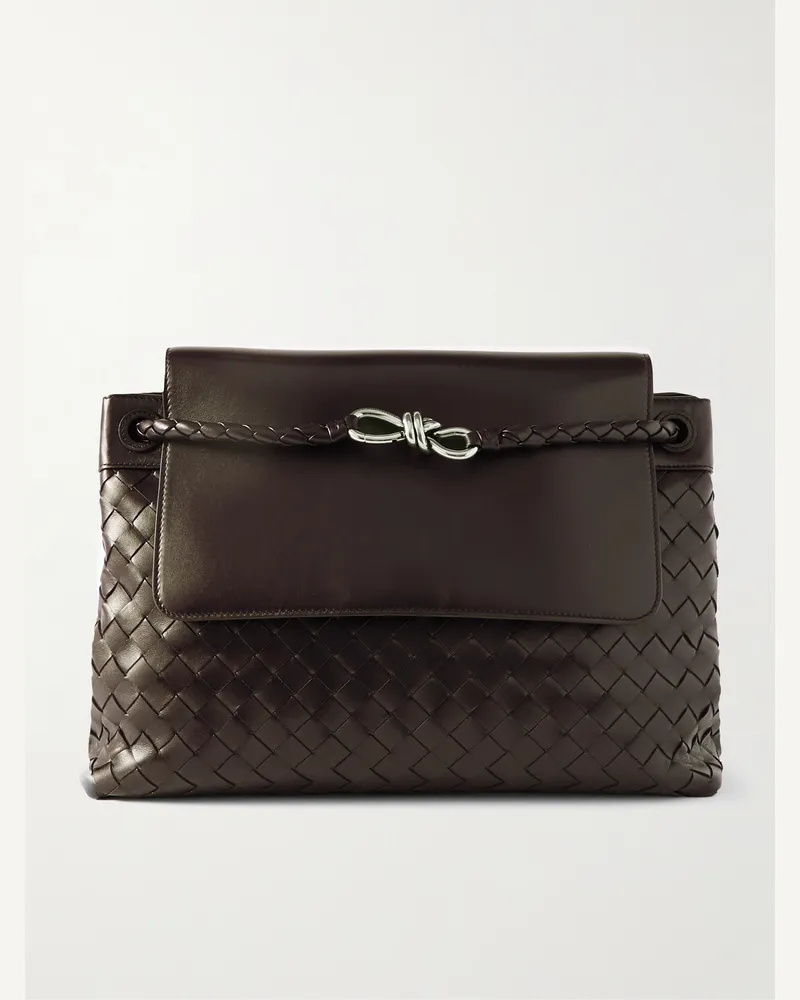Bottega Veneta Andiamo Intrecciato Leather Messenger Bag Brown