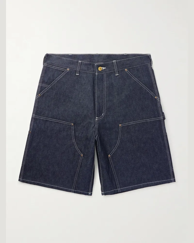 SAINT MXXXXXX Straight-Leg Logo-Appliquéd Denim Shorts Blue