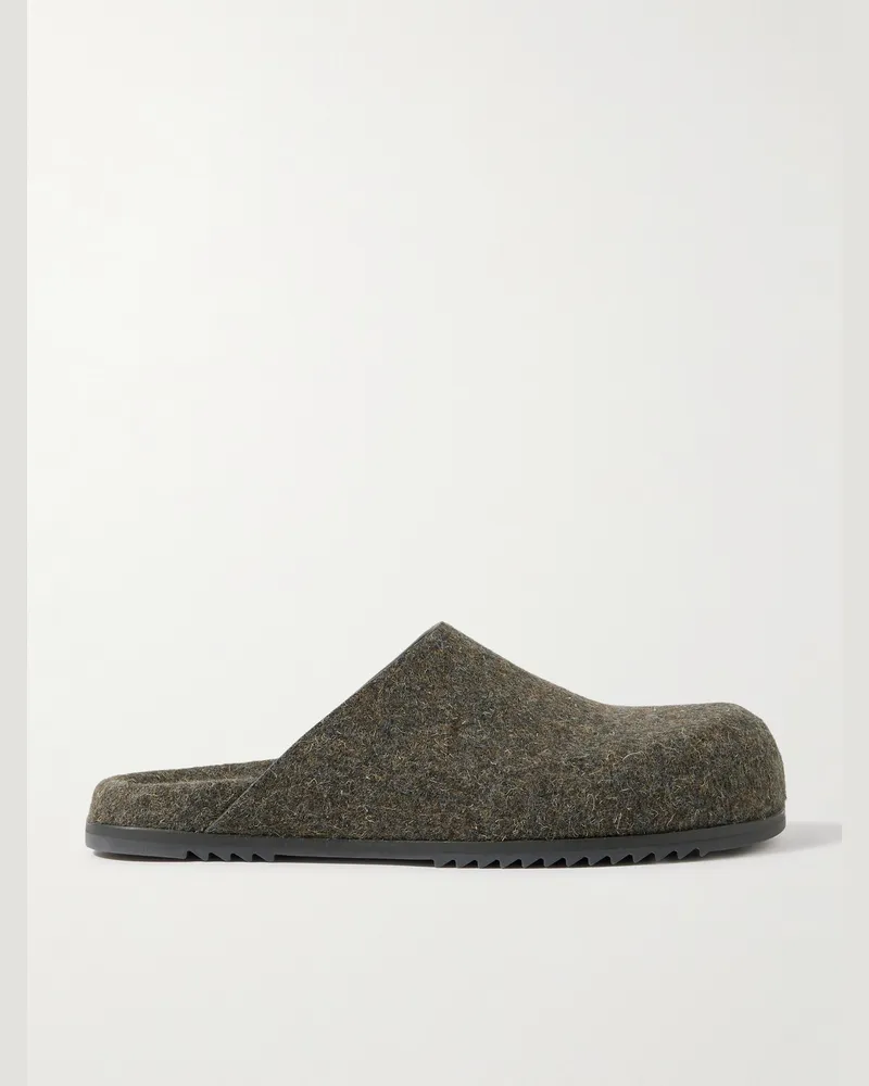 Rick Owens Granola Melton Wool Mules Green