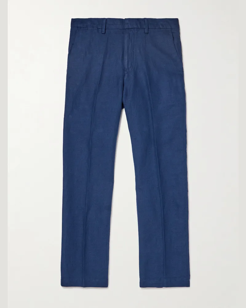 Ralph Lauren Straight-Leg Linen and Cotton-Blend Trousers Blue