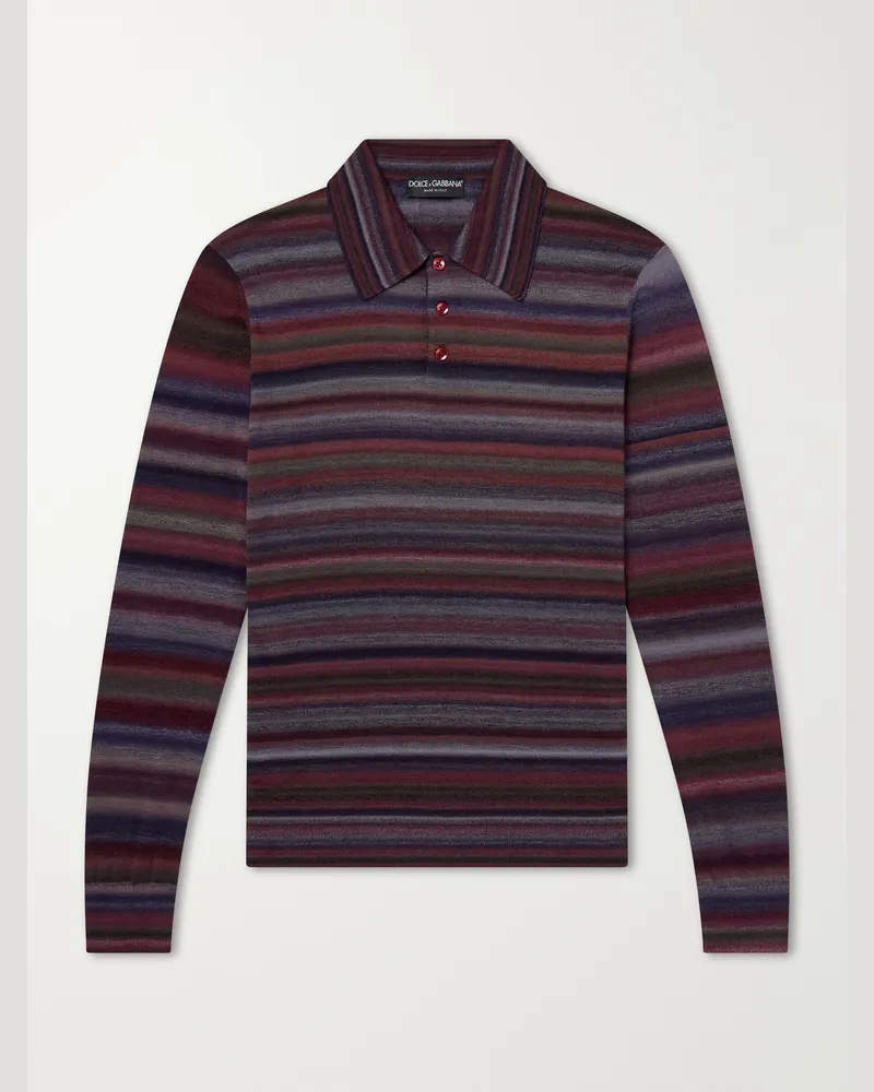 Dolce & Gabbana Striped Wool Polo Shirt Red