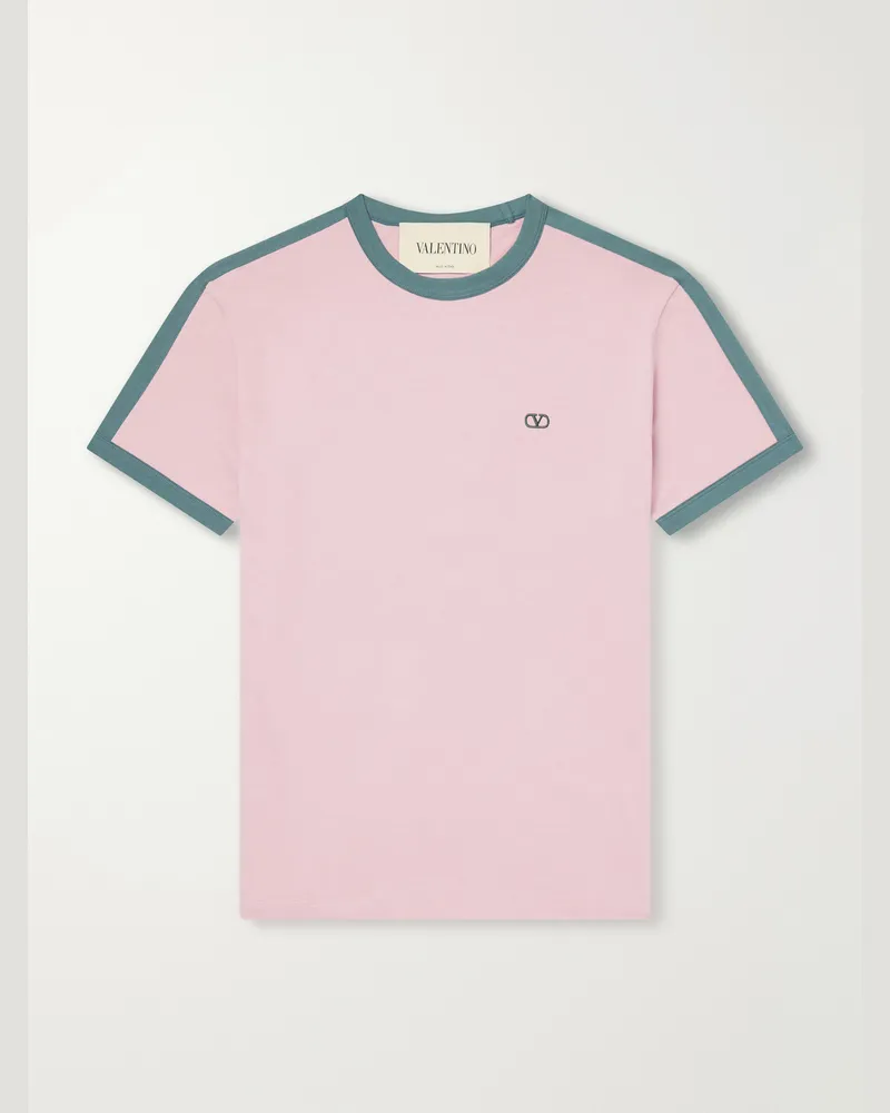 Valentino Garavani VLogo-Embroidered Cotton-Jersey T-Shirt Pink
