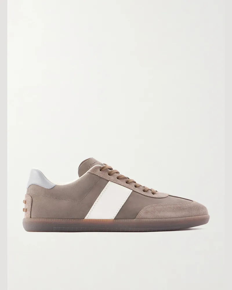 TOD'S Tabs Suede and Leather-Trimmed Nubuck Sneakers Brown