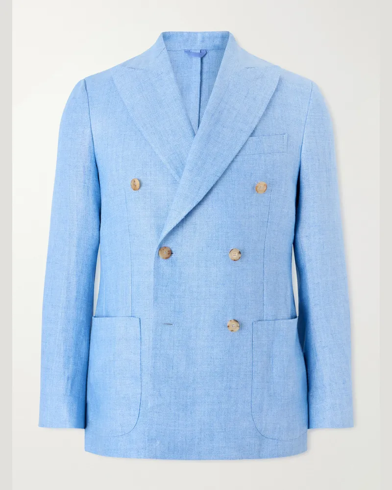 De Petrillo Double-Breasted Linen Blazer Blue