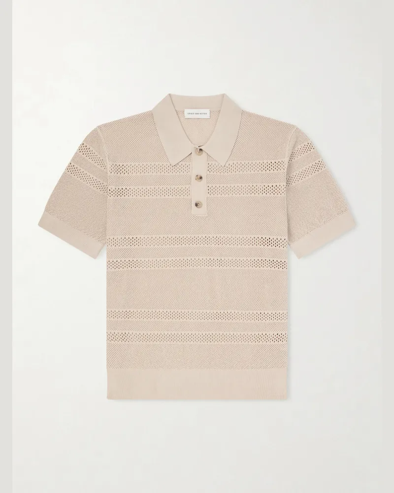 Dries van Noten Open-Knit Polo Shirt Neutrals