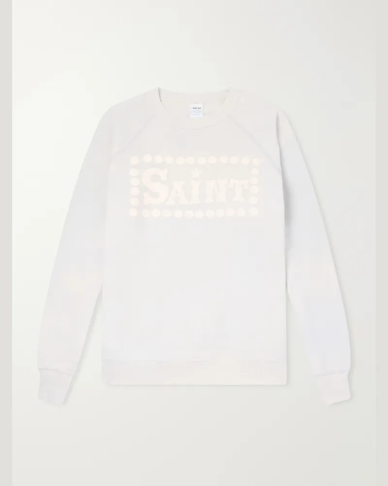SAINT MXXXXXX Saint Printed Distressed Cotton-Jersey Sweatshirt Blue