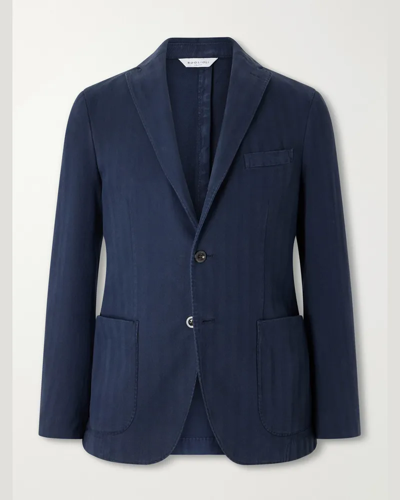 Boglioli Herringbone Cotton and Cashmere-Blend Twill Suit Jacket Blue