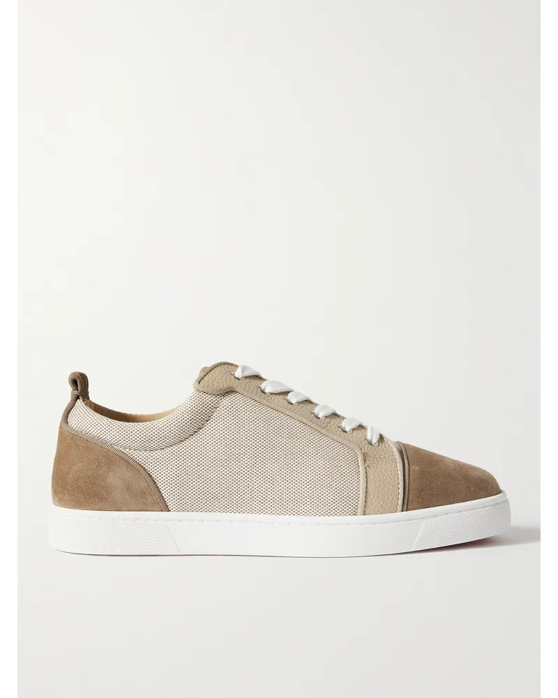 Christian Louboutin Louis Junior Sneakers aus Leinen, Leder und Veloursleder Braun