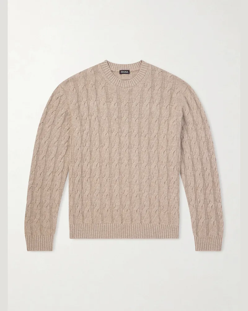 Ermenegildo Zegna Pullover aus einer Mischung aus Leinen, Kaschmir und Seide in Zopfstrick Neutral