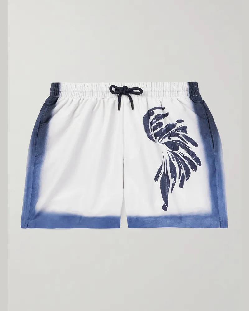 Dries van Noten Straight-Leg Mid-Length Printed Swim Shorts Blue
