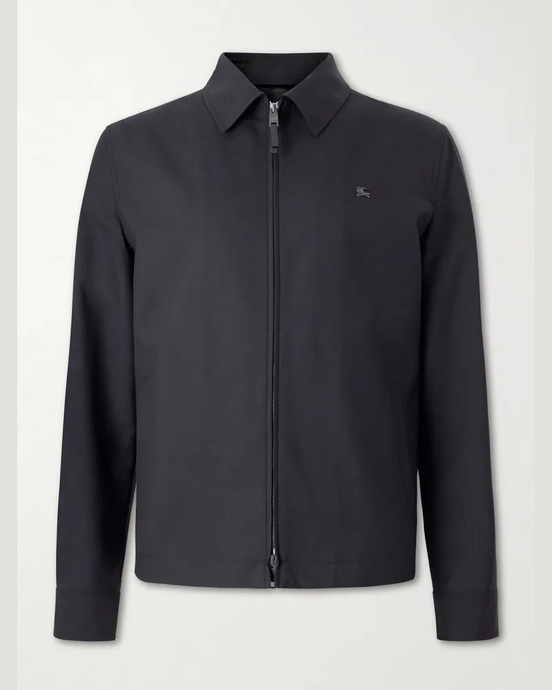 Burberry Logo-Embroidered Wool Zip-Up Blouson Jacket Black