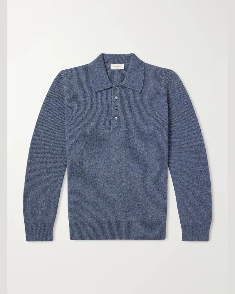 PIACENZA 1733 Ribbed Cashmere Polo Shirt Blue