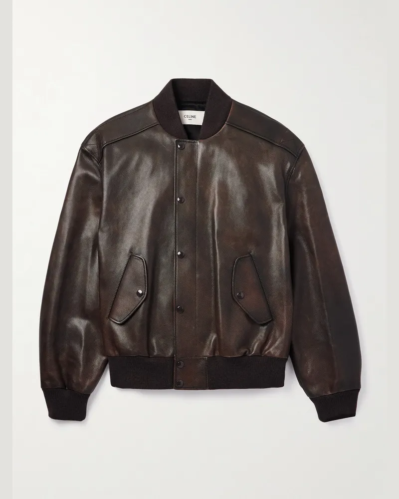 Celine Teddy Bomberjacke aus vollnarbigem Leder Braun