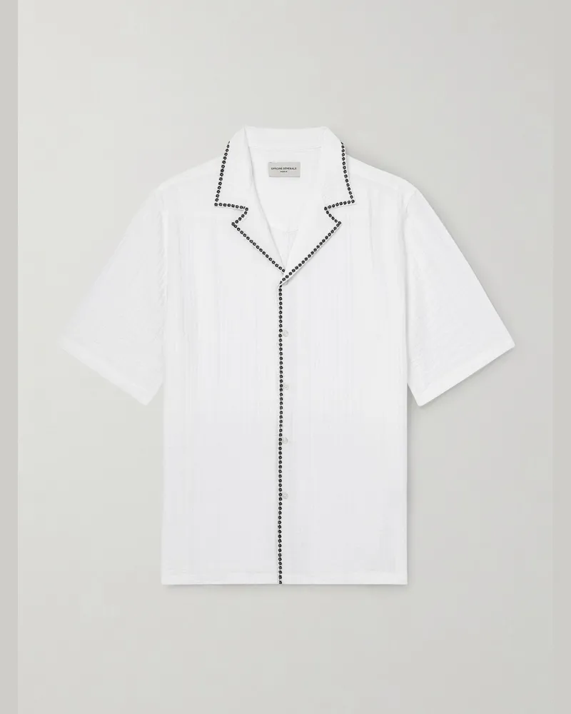 Officine Generale Eren Hemd aus Seersucker mit Stickereien und Reverskragen Weiß