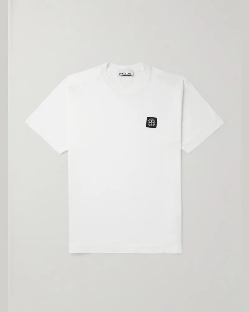 Stone Island T-Shirt aus Baumwoll-Jersey mit Logoapplikation Weiß