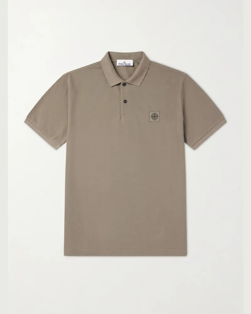 Stone Island Logo-Appliquéd Cotton-Piqué Polo Shirt Green