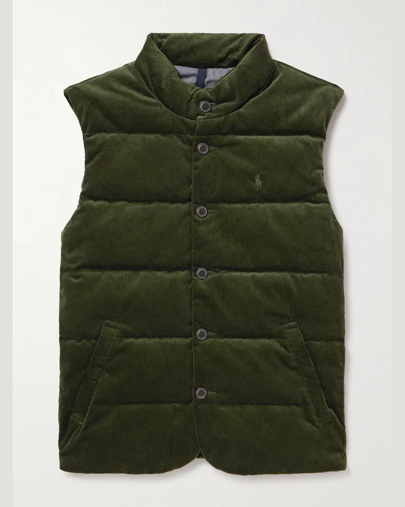 Ralph Lauren Daunenweste aus gestepptem Baumwollcord mit Logostickerei Grün