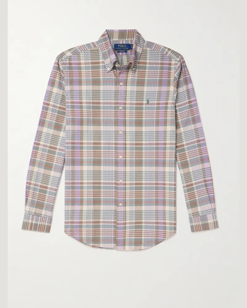 Ralph Lauren Kariertes Hemd aus Baumwoll-Twill mit Button-Down-Kragen Pink