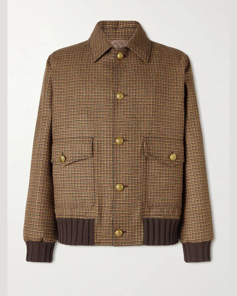 Valentino Garavani Wattierte Bomberjacke aus Schurwolle mit Hahnentrittmuster Braun