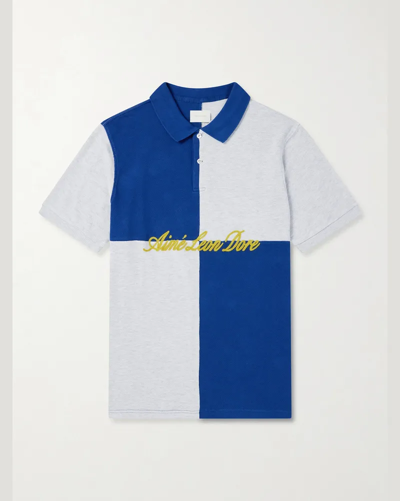 Aimé Leon Dore Logo-Embroidered Colour-Block Cotton-Piqué Polo Shirt Blue