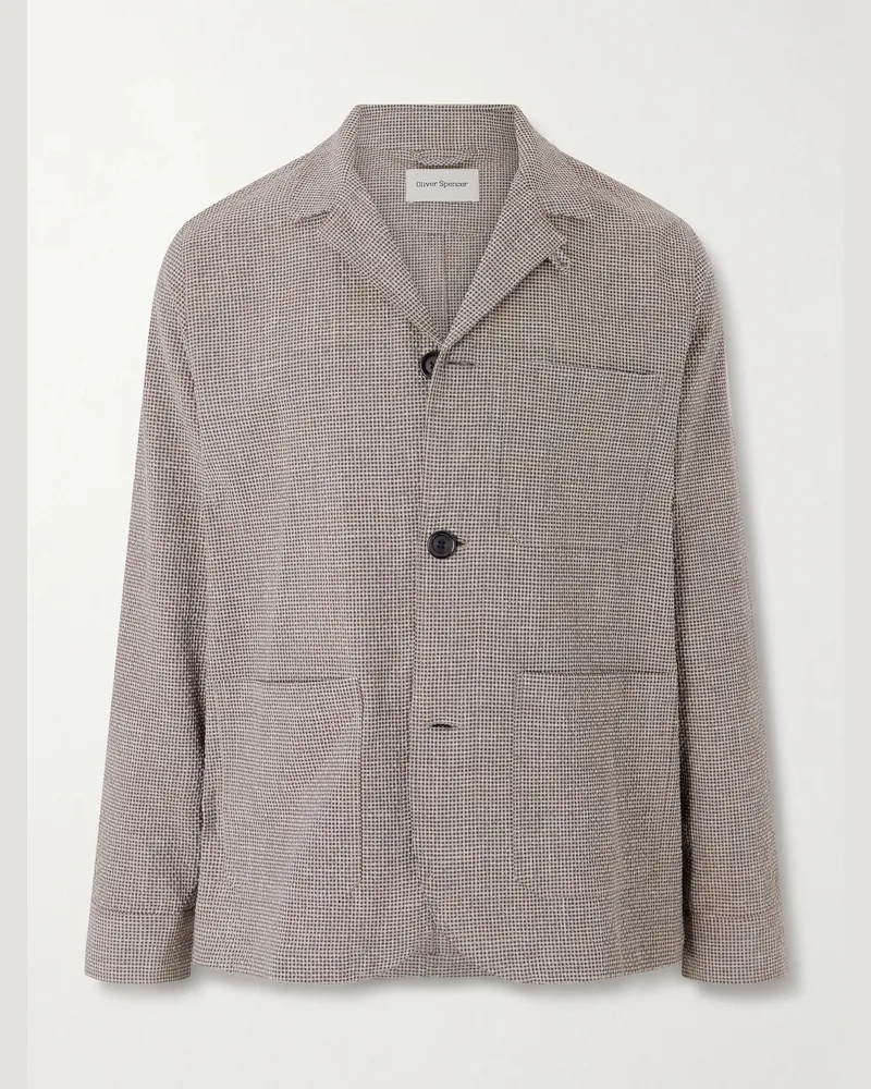 Oliver Spencer Bradwell Gingham Woven Jacket Brown