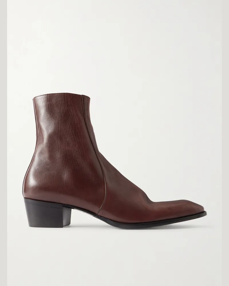 Saint Laurent Stanton Full-Grain Leather Ankle Boots Brown