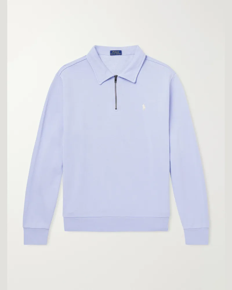 Ralph Lauren Logo-Embroidered Cotton-Jersey Half-Zip Sweatshirt Blue