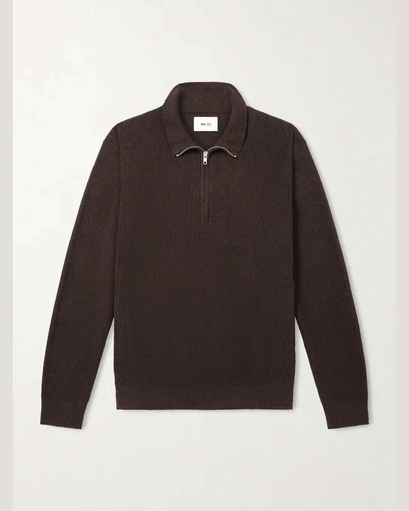 NN 07 Danny 6429 Ribbed-Knit Half-Zip Sweater Brown
