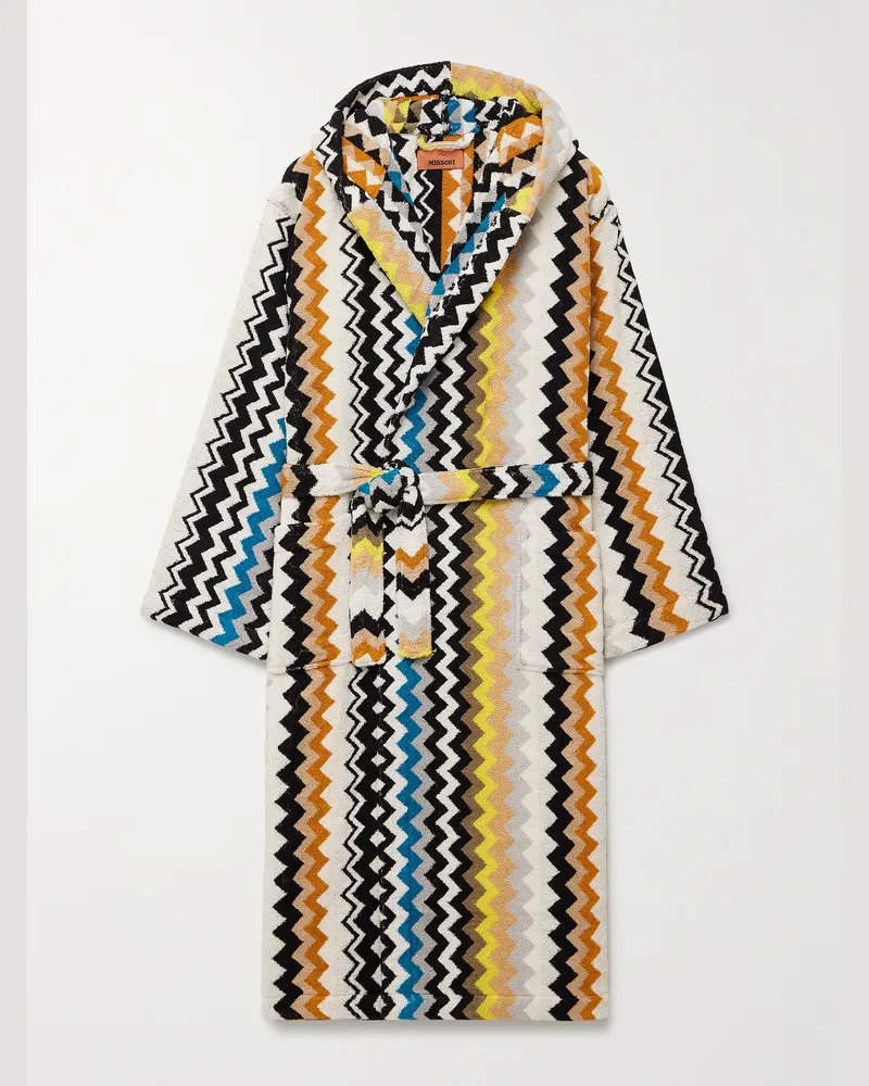 Missoni Home Curt Morgenmantel aus Baumwollfrottee mit Jacquard-Streifenmuster und Kapuze Mehrfarbig