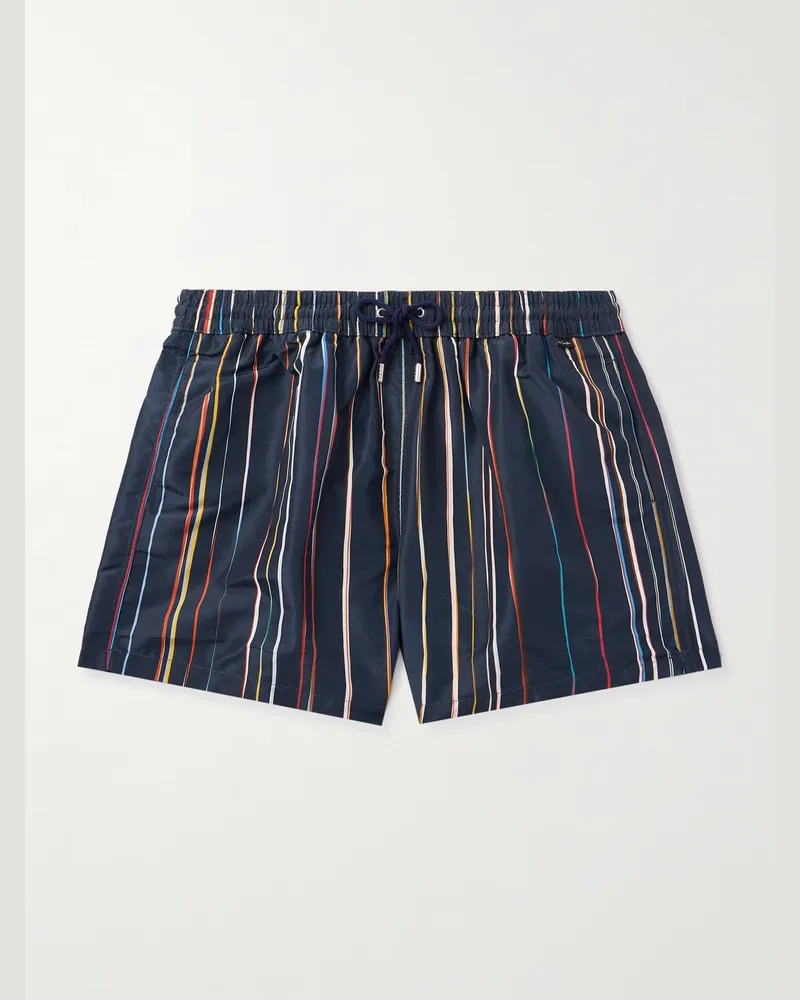 Paul Smith Gerade geschnittene mittellange Badeshorts aus gestreiftem recyceltem Material Blau