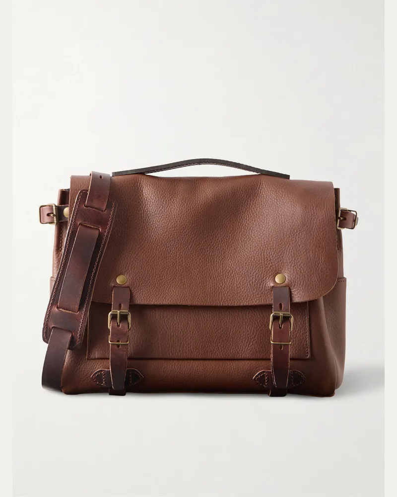 Bleu de Chauffe Éclair Leather Messenger Bag Brown