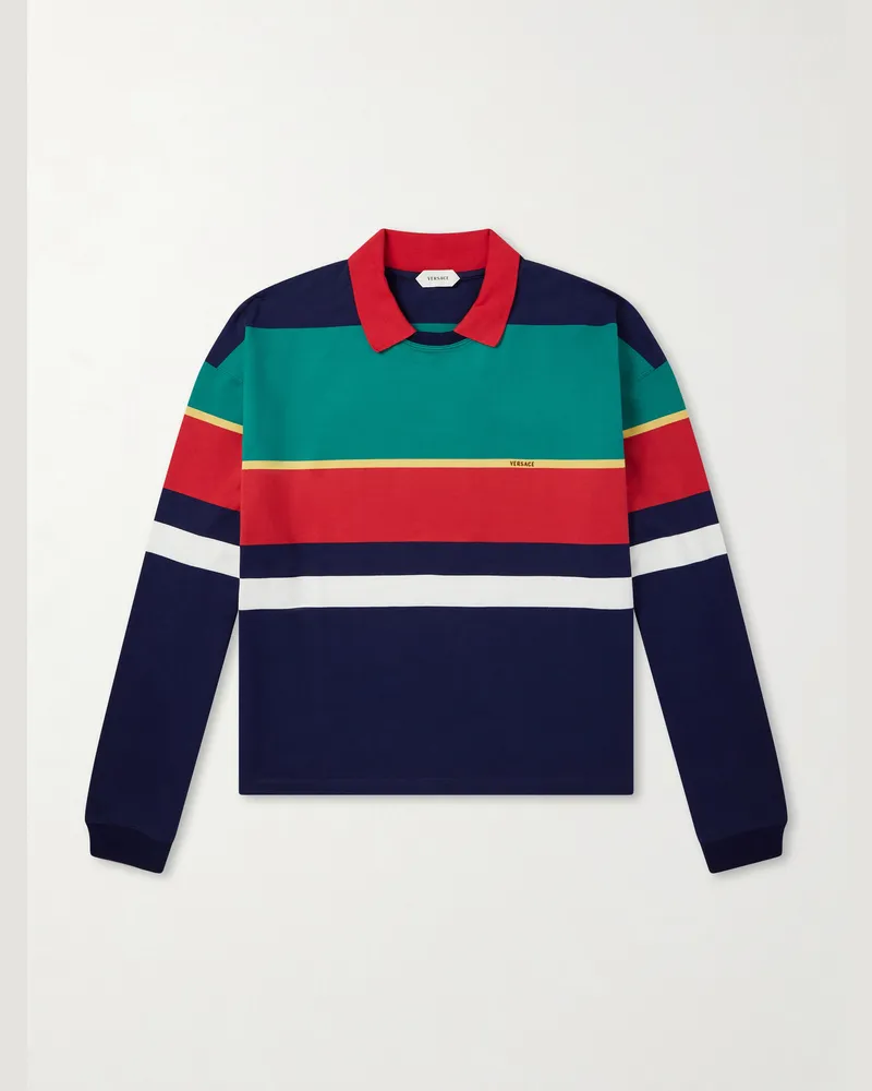 Versace Logo-Embroidered Striped Cotton-Jersey Sweatshirt Multi