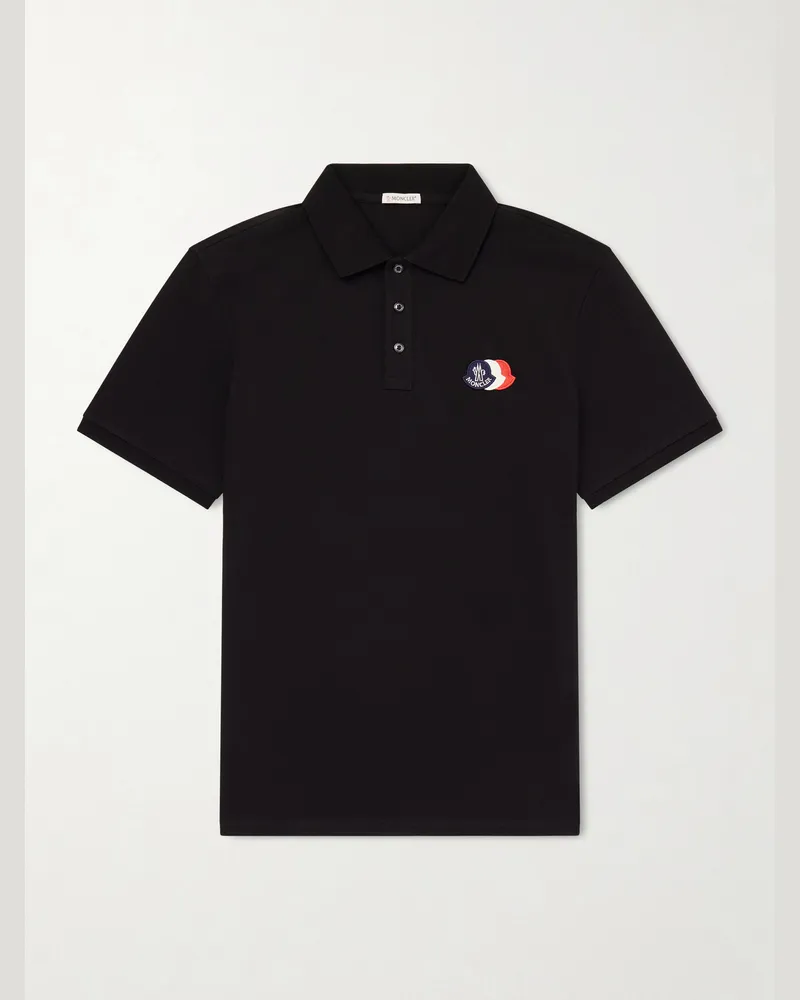 Moncler Logo-Appliquéd Cotton-Piqué Polo Shirt Black