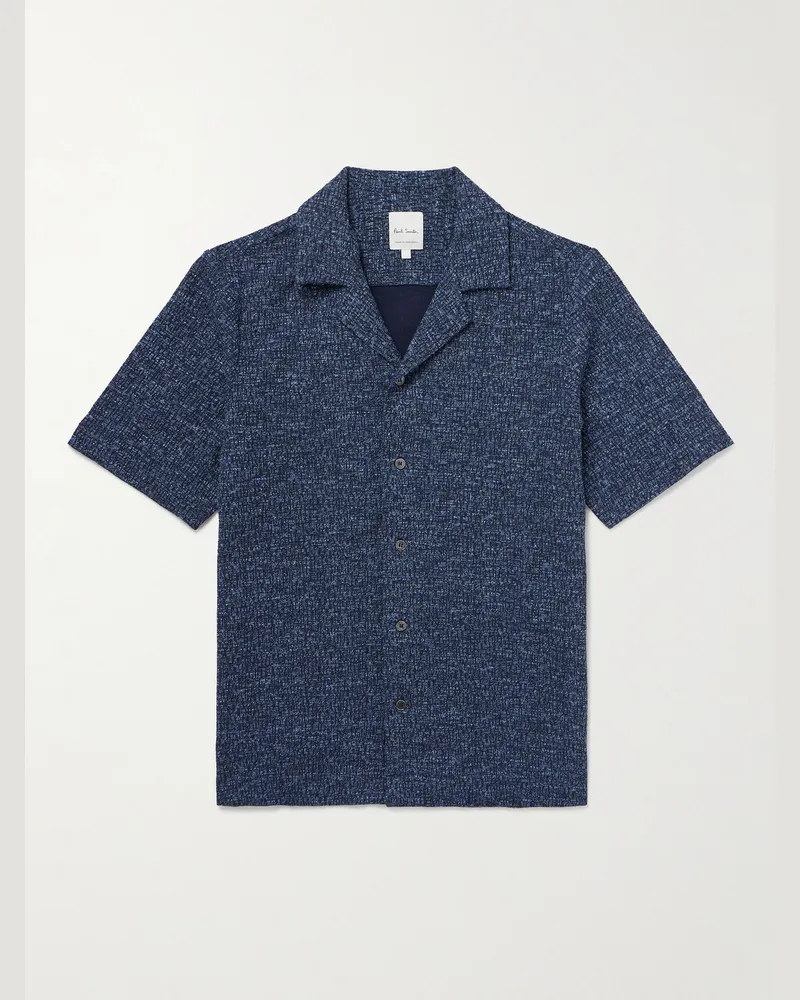 Paul Smith Hemd aus Bouclé aus einer Baumwoll-Leinenmischung mit Reverskragen Blau