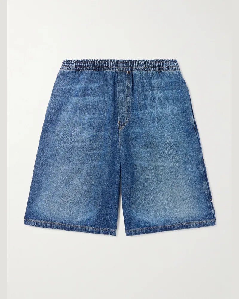 Versace Gerade geschnittene Jeansshorts mit „Horsebit“-Detail Blau