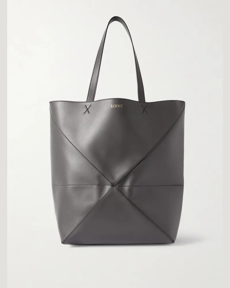 Loewe Puzzle Fold XL Panelled Leather Tote Bag Gray