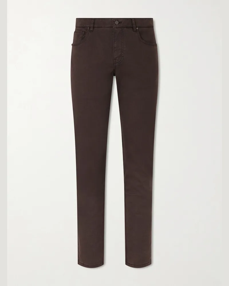 PURDEY Slim-Fit Straight-Leg Cotton-Blend Twill Trousers Green