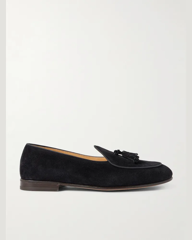 Brunello Cucinelli Loafers aus Veloursleder mit Ledereinfassung und Troddeln Schwarz