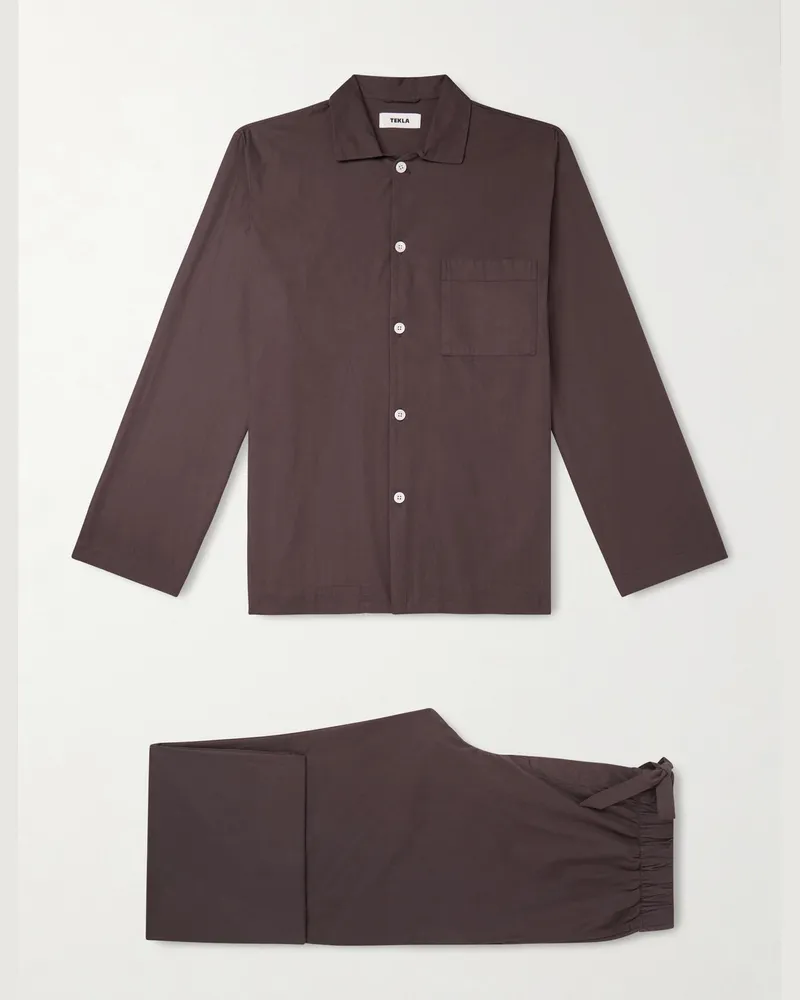 TEKLA Organic Cotton-Poplin Pyjamas Brown