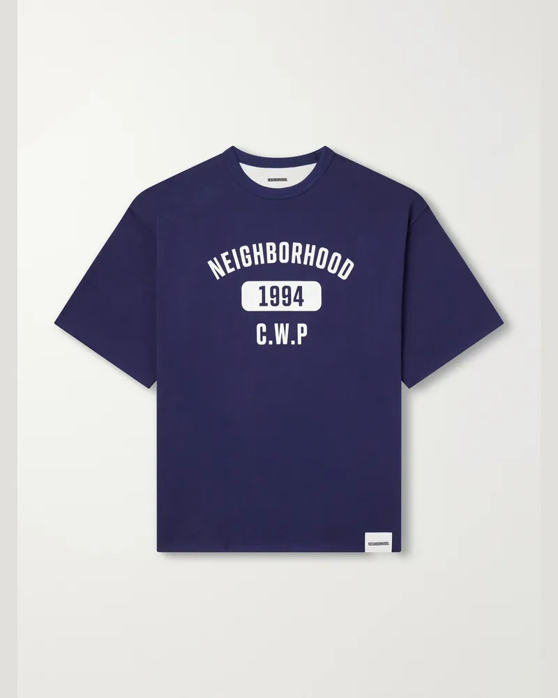 Neighborhood Logo-Print Reversible Cotton-Jersey T-Shirt Blue