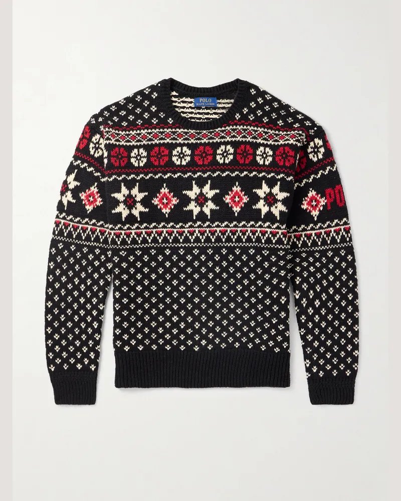 Ralph Lauren Pullover aus einer Baumwoll-Kaschmirmischung mit Intarsienmuster Schwarz