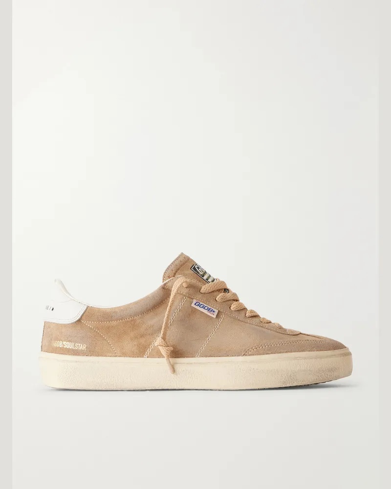 Golden Goose Super-Star Distressed Leather-Trimmed Suede Sneakers Brown